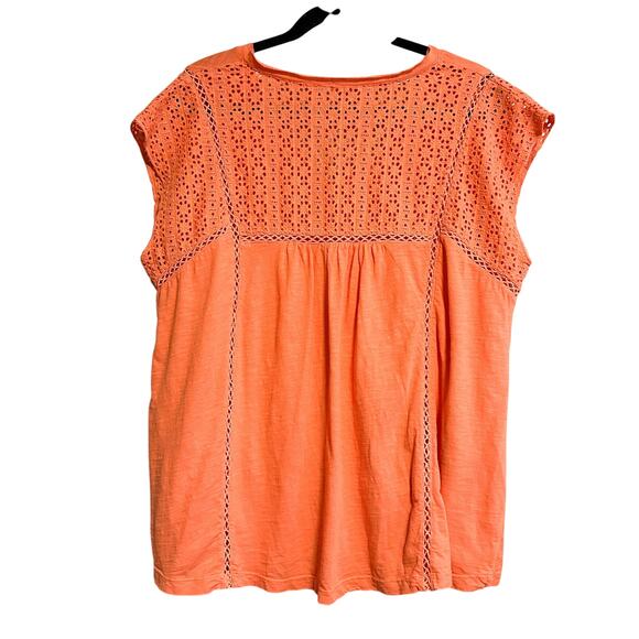 Sundance Eyelet V-Neck Orange Short Sleeve Casual Top Size XXL - Picture 2 of 13